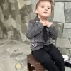 Kravatlı Keten Gömlek Gabardin Pantolon Uzun Kollu 3lü Erkek Çocuk Takımı Lacivert