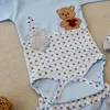 Romantik Aayıcık Nakışlı Şapkalı Uzun Kollu Zıbınlı 3lü Kız-erkek Bebek Takımı Mavi