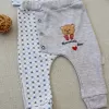 Romantik Ayıcık Nakışlı Şapkalı Uzun Kollu Sweatli 3lü Kız-erkek Bebek Takımı Mavi