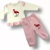 Flamingo Nakışlı Uzun Kollu Sweatli 2li Kız Bebek Takımı Ekru