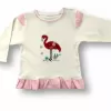 Flamingo Nakışlı Uzun Kollu Sweatli 2li Kız Bebek Takımı Ekru