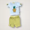 Ananas Nakışlı Kısa Kollu Sweatli Şortlu 2li Kız-erkek Bebek Takımı Sarı