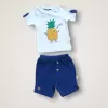Ananas Nakışlı Kısa Kollu Sweatli Şortlu 2li Kız-erkek Bebek Takımı Mavi