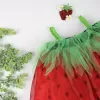 Askılı Çilek Kostüm Kız Çocuk Elbise Kırmızı