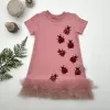 Uğur Böceği Nakışlı Fırfır Uçlu Kız Çocuk Jile Elbisesi Pudra