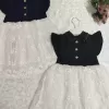 Astarlı Brode Etekli Kot Kumaş Düğmeli Kız Çocuk Elbisesi Lacivert