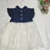 Astarlı Brode Etekli Kot Kumaş Düğmeli Kız Çocuk Elbisesi Mavi