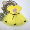 Pet Yapraklı Çiçek Nakışlı Astarlı Kız Bebek Tütü Elbisesi Sarı