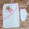 Bear Nakışlı El Keseli 2likız Bebek Havlu Takımı Pembe