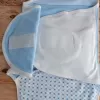 Yenidoğan Mutlu Fil Ailesi Nakışlı Çıt Çıt Kapamalı Bebek Kundak Mavi