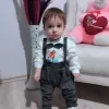 Papyonlu Sweat Kot Pantolon 2li Erkek Bebek Salopet Takımı Gri