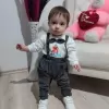 Papyonlu Sweat Kot Pantolon 2li Erkek Bebek Salopet Takımı Gri
