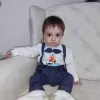 Papyonlu Sweat Kot Pantolon 2li Erkek Bebek Salopet Takımı Lacivert