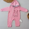 Ef Çizgi Boy Fermuarlı Tavşan Nakışlı Kapşonlu Kız Erkek Bebek Tulumu Pembe