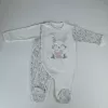 Minik Tavşan Nakışlı Boydan Çıtçıt Kapamalı Kız Erkek Bebek Tulumu Ekru