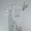 Minik Tavşan Nakışlı Boydan Çıtçıt Kapamalı Kız Erkek Bebek Tulumu Ekru