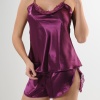 Mor Saten Babydoll Şortlu Takım - 330