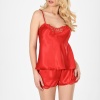 Kırmızı Saten Babydoll Şortlu Takım - 282