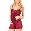 Bordo Saten Babydoll Şortlu Takım - 281
