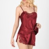 Bordo Saten Babydoll Şortlu Takım - 281
