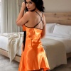 Turuncu Dantelli Saten Gecelik - M-379