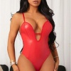 Kadın Kırmızı Seksi Lame Deri Fantezi Babydoll