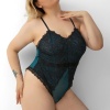 Büyük Beden Seksi Babydoll Gecelik Dantel Yeşil Tül Detaylı