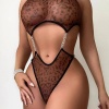 Kadın Seksi Leopar Desen Kahverengi Bodysuit Zincir Aksesuarlı Özel Gece Giyim Babydoll