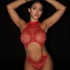 Kadın Seksi Kırmızı Leopar Desen Zincir Detaylı Babydoll