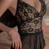 HediyeCantam Siyah Özel Bölgesi Açık Babydoll Seksi Gecelik 15003