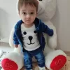 9-12-18-24 Ay Kot Kumaş Kapşonlu Uzun Kol Sweatli Kot Kumaş 3lü Erkek Bebek Takımı