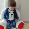 9-12-18-24 Ay Kot Kumaş Kapşonlu Uzun Kol Sweatli Kot Kumaş 3lü Erkek Bebek Takımı