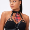 Kareli Kravat Ve Harness Göğsü Açık Deri Aksesuar 51164