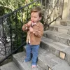 3-4-5 Yaş Fitilli Kadife Ceket Kot Pantolonlu 3lü Kız Erkek Çocuk Takımı