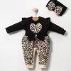 Leopar Desenli Fiyonklu % 100 Pamuk Kız Bebek Tulum