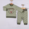 Persona Bear Nakışlı % 100 Pamuk 2li Erkek Bebek Takım