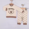 Persona Bear Nakışlı % 100 Pamuk 2li Erkek Bebek Takım