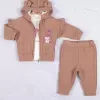 Kirpi Nakışlı % 100 Pamuk 3lü Kız Bebek Takım