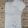 Yenidoğan Bal Peteği Taç Nakışlı Kundaklı Trilüks 3lü Alt Açma Seti