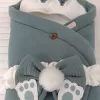 Yenidoğan 4 Kat Müslin Kumaş Kulaklı Patili Fiyonk Bebek Battaniyesi Kundak