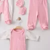 Kelebek Nakışlı Tulumlu % 100 Pamuk Kız Bebek 5li Set