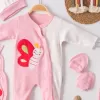 Kelebek Nakışlı Tulumlu % 100 Pamuk Kız Bebek 5li Set