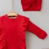 Omuzdan Fırfır Detaylı Boneli 3lü % 100 Pamuklu Kız Bebek Takımı