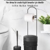 Metal Standlı Yuvarlak Kovalı & Kağıtlıklı & Fırçalıklı Siyah Banyo Takımı