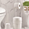 Metal Standlı Yuvarlak Kovalı & Kağıtlıklı & Fırçalıklı Beyaz Banyo Takımı