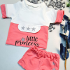Yazlık Mini Şort Kısa Kol Kız Bebek Takım Little Princess Fuşya
