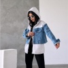 Kapüşonlu Fermuarlı Denim Polar Ceket - (S-L) - P113002 - Mavi