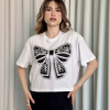 Oversize Beyaz baskılı crop tişört