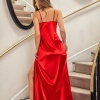 DANTELLİ UZUN YIRTMAÇLI SATEN GECELİK ELBİSE STRİNG TAKIM KIRMIZI (MGP31512)