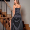 DANTELLİ UZUN YIRTMAÇLI SATEN GECELİK ELBİSE STRİNG TAKIM SİYAH (MGP31512)